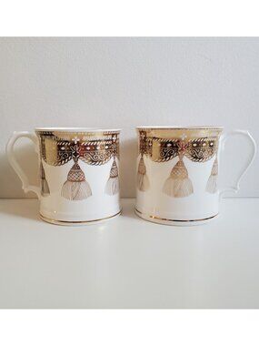 Royal Collection Royal Mews Gold Tassel Tankard Mugs Pair England Fine China